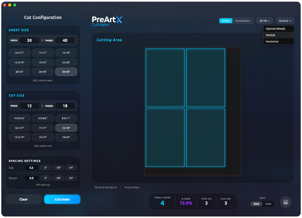 Interfaz de Preartix CutMaster